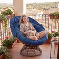 GTPLAYER Outdoor Wicker Egg Chair PE Rattan Chair with Cushion, Oversized Patio Lounge Chair with Canopy Papasan Chair 360° Swivel Base for Outdoor, Indoor, Balcony, Backyard, Garden, Blue