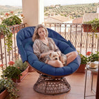 GTPLAYER Outdoor Wicker Egg Chair PE Rattan Chair with Cushion, Oversized Patio Lounge Chair with Canopy Papasan Chair 360° Swivel Base for Outdoor, Indoor, Balcony, Backyard, Garden, Blue