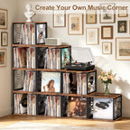 Wood Vinyl Record Storage,DIY Stackable Record Holder,Holds 80-100 LPs,Retro Vinyl Holder, Visualize Album Crate Cube,Top Supports Turntable in Bedroom Living Room Music Corner for 7/10/12In