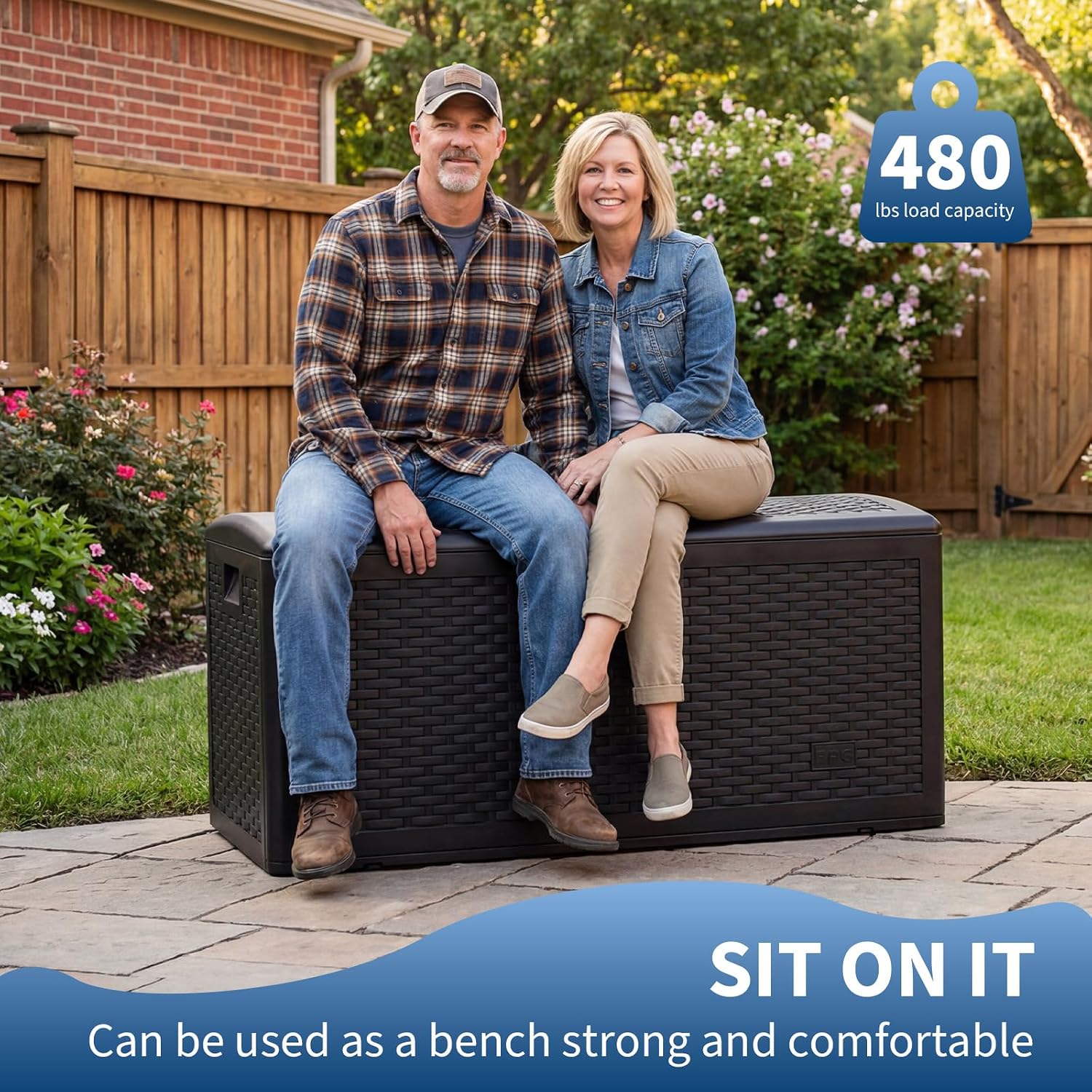 Takywep 73 Gallon Rattan Resin Outdoor Storage Deck Box, Waterproof UV Resistant Patio Storage Bench with Lockable Lid, 480 LBS Weight Capacity for Cushions Garden Tools Pool Supplies