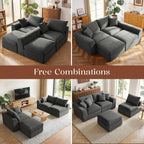 Benazcap 110" Cloud Sectional Couches for Living Room, L-Shaped Convertible Sofa, 3-Seat Modular Boneless Couch with Movable Ottoman, Dark Grey