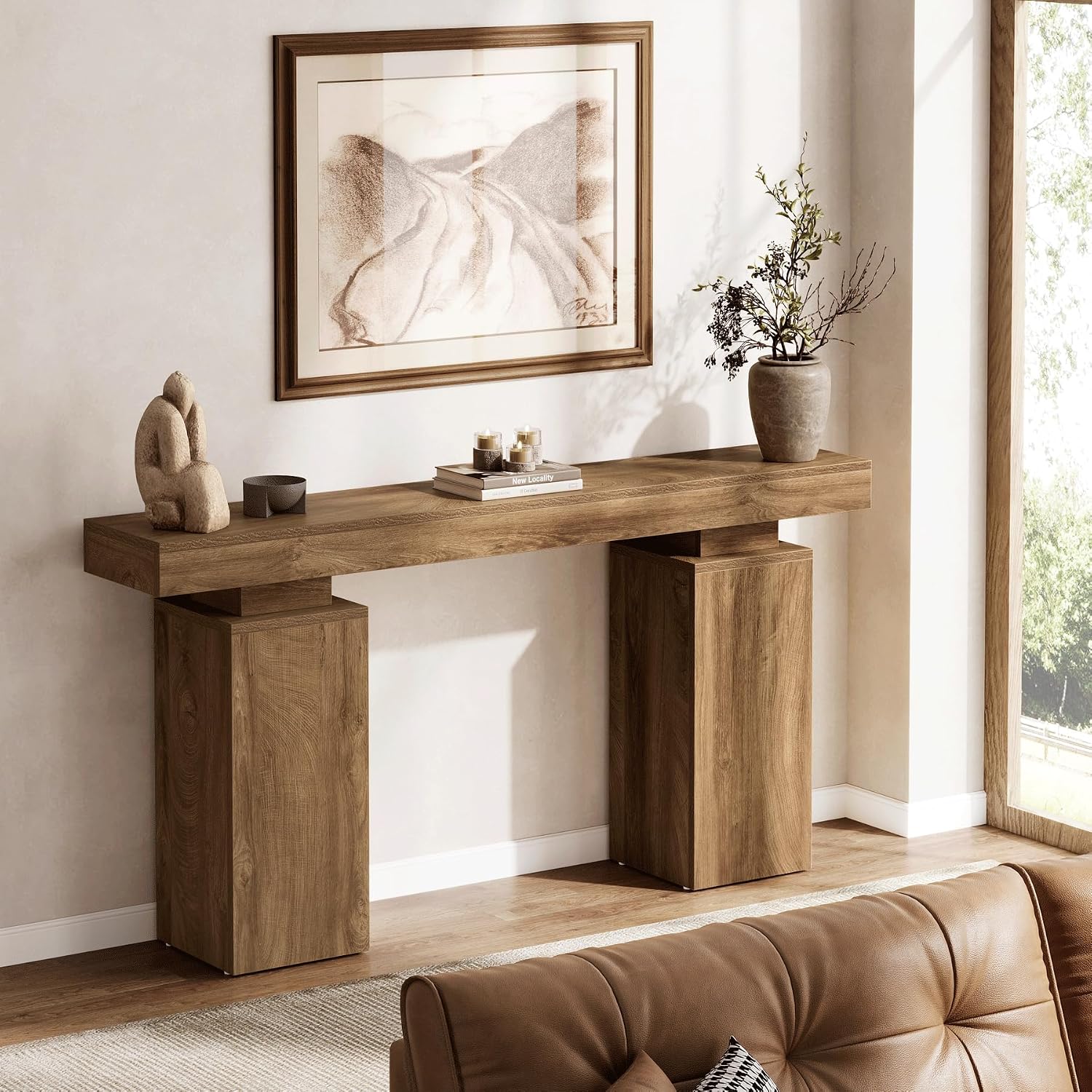 Tribesigns 63-Inch Long Console Table, Farmhouse Entryway Table Behind Couch, Wooden Foyer Stand Entry Station, Modern Hallway Accent Furniture for Living Room Decor, Entrance, Natural Wood Finish