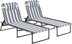 Outsunny Folding Chaise Lounge Chair Outdoor Set of 2 Mesh Seat Blue/White | Foldable, Sun Tanning Chair, Chaise Lounger, 4-Position Reclining Back, for Outside Patio Beach Poolside Backyard