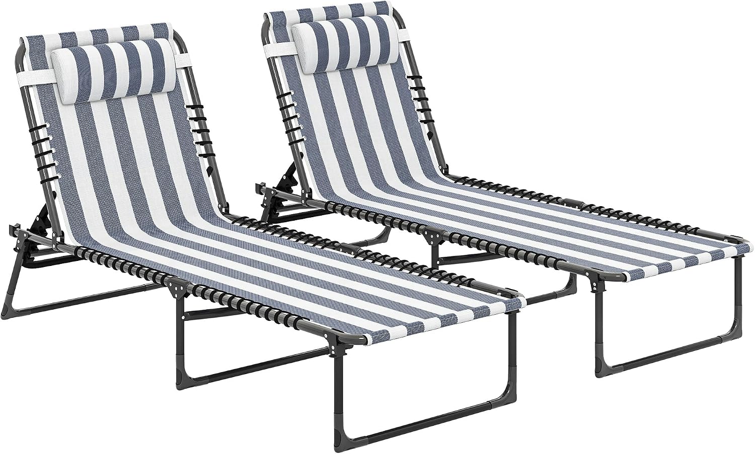 Outsunny Folding Chaise Lounge Chair Outdoor Set of 2 Mesh Seat Blue/White | Foldable, Sun Tanning Chair, Chaise Lounger, 4-Position Reclining Back, for Outside Patio Beach Poolside Backyard