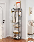 CHOEZON Coat Rack with Shelves, Freestanding Hall Tree, Coat Tree with 16 Hooks and Hanging Rail, Industrial Clothes Stand for Entryway, Hallway, Bedroom, Rustic Brown and Black TYM18BF