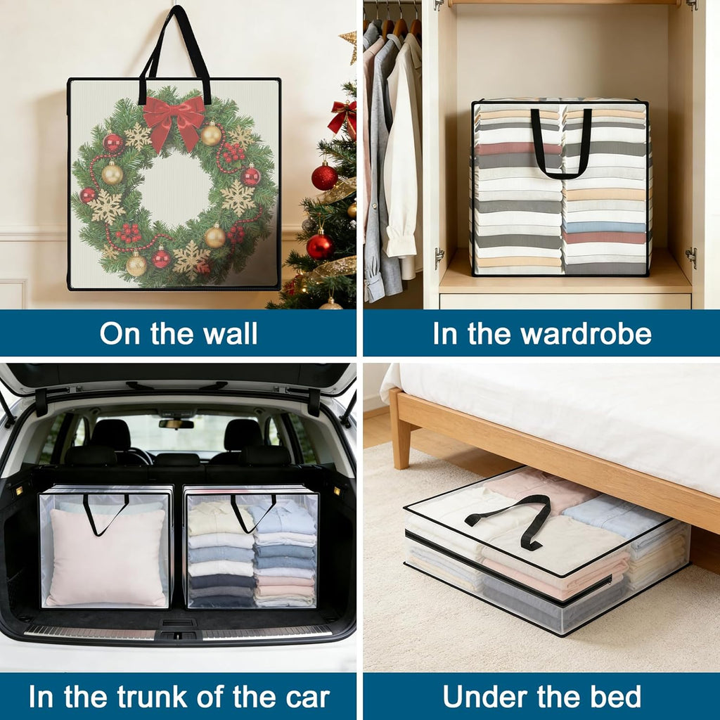 95L Under Bed Storage Bag, 2-Pack Clothes Storage Bags with Zippers and Handles, Clear Moving Bags for Quilt Pillow Blanket Bedding Storage or Wreath Closet Organizer Home Storage