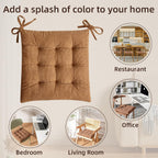 HLOVME Corduroy Chair Cushion with Ties Ultra Soft Warm Floor Cushion for Kids Reading Nook Comfortable Square Seat Cushion for Adult 15.7”x15.7”, Khaki