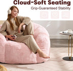 Giant 4ft Bean Bag Chair for Adults, Big Beanbag Chairs with Filler Included, Large Comfy Faux Fur Oversized Adult Bean Bags, Huge Floor Sofa for Bedroom, Living Room, Pink