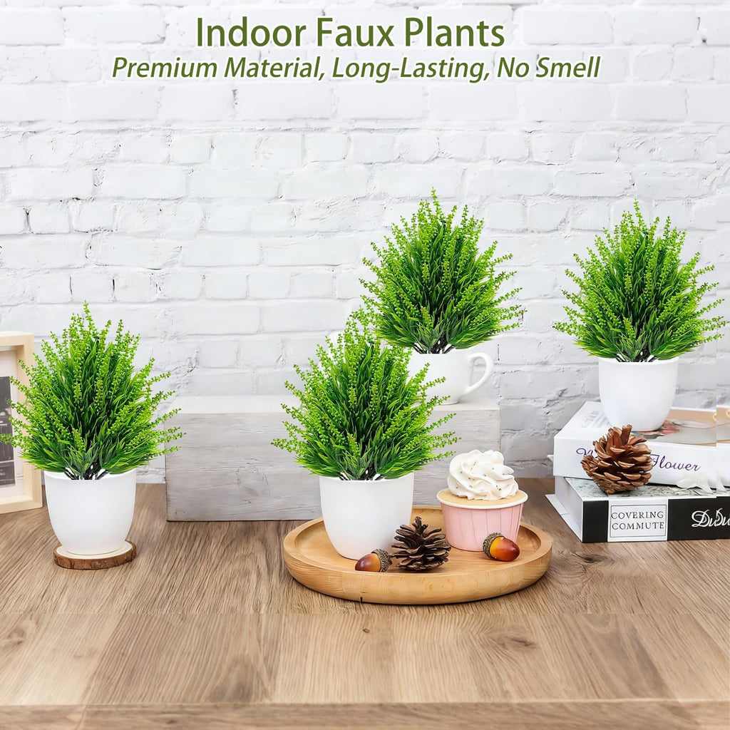 4 Pack Artificial Boxwood Topiary Ball Trees Outdoor, UV Resistant 16.2" Fake Green Plants with Spikes, Faux Cypress Bushes for Front Porch Planters, Summer Garden Yard Lawn Decor