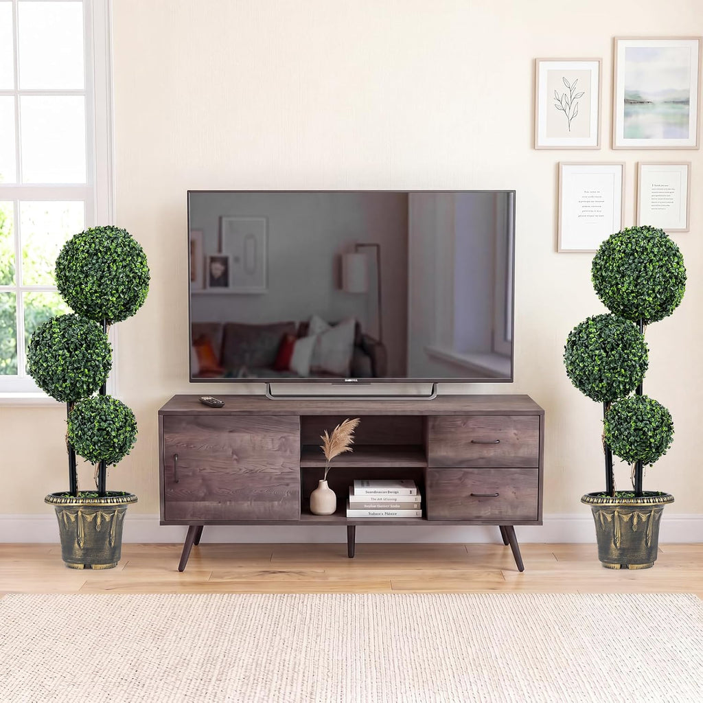 Goplus 3 FT Artificial Boxwood Topiary Tree, Sun-Protective Triple Ball Fake Plants Shrubs, Evergreen Faux Potted Plants for Indoor Outdoor Home Office Front Porch Decor