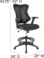 Flash Furniture Waylon High Back Designer Black Mesh Drafting Chair with LeatherSoft Sides and Adjustable Arms