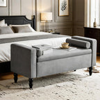 Large Storage Ottoman Bench, 45.7" Linen Upholstered Entryway Bench with Solid Wood Legs, End of Bed Bench, Shoe Bench, Ottoman Storage Chest for Bedroom/Living Room/Entryway,Grey