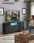 SONGMICS BELLAH Collection - TV Stand for TVs Up to 70 Inches, Dresser for Bedroom, Living Room, Chest of Drawers, Steel, 11 Drawers and Shelf, Modern, Ink Black ULGS043B101S