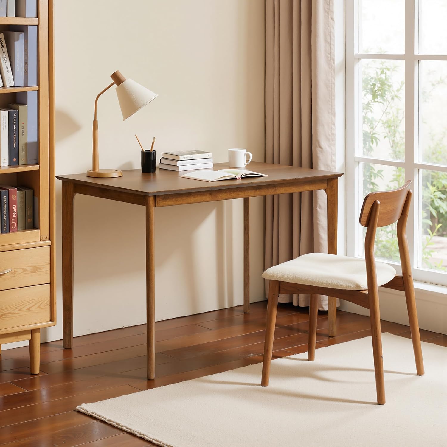 Small Dining Table, 43 Inch Rectangular Solid Wood Kitchen Table for Small Space, Easy Assembly, Dining Room Table for Home, Apartment, Office, Walnut