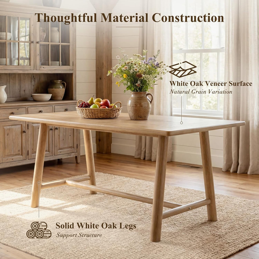 CIMOTA 69" Dining Table for 4-6, Wood Kitchen Table with Solid Wood Legs, Modern Farmhouse Dining Furniture for Dining Room, Living Room & Home Office, Natural Finish