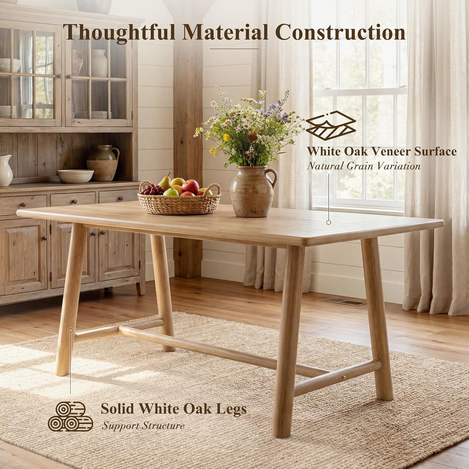 CIMOTA 69" Dining Table for 4-6, Wood Kitchen Table with Solid Wood Legs, Modern Farmhouse Dining Furniture for Dining Room, Living Room & Home Office, Natural Finish