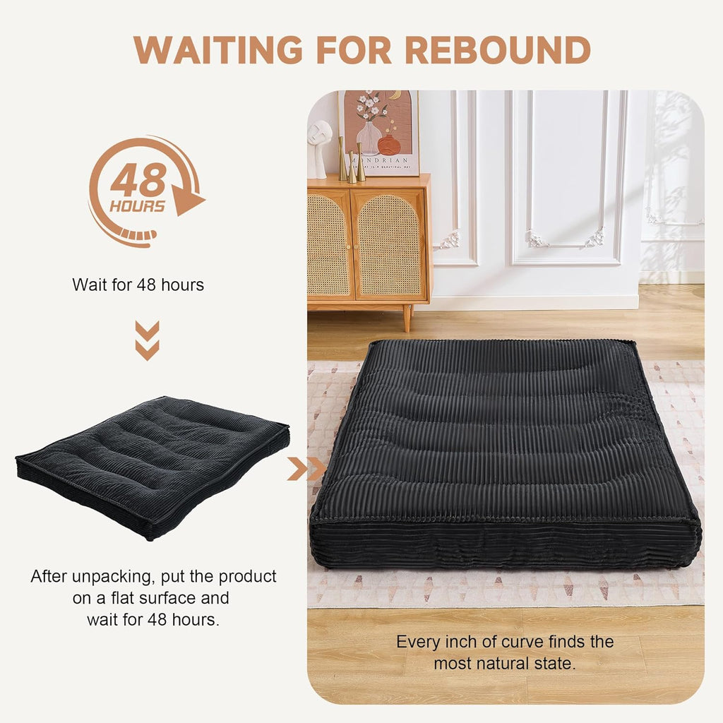 Futon Mattress Full Size 8",Foldable Futon Sofa Couch Bed,Floor Mattress Thick High Density Shredded Foam(Frame Not Included),Medium Firm Japanese Style Sleeping Pad for Guest Bedroom Living,Black
