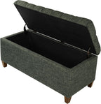 Homepop Home Decor Tufted Ainsley Button Storage Ottoman Bench with Hinged Lid Ottoman Bench with Storage for Living Room & Bedroom, Green Clover Fabric