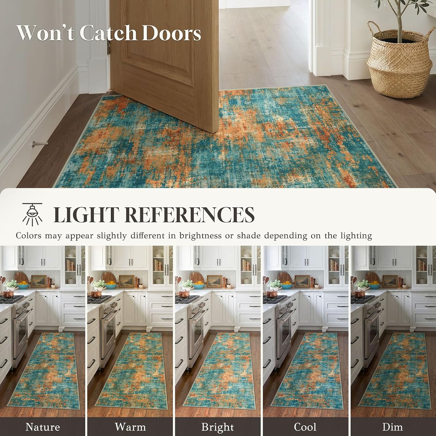 Lansny Abstract 2x6 Runner Rug, Washable Runners for Hallway, Rubber Backed Non-Slip Kitchen Runner Rug, Print Faux Wool Entryway Runners Indoor, Thin Floor Carpet for Bedroom Hall Entry Colorful
