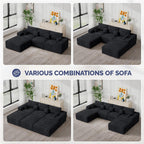 113" L-Shaped Boneless Couch, Modern Modular Sectional Sofa with Deep Seat, Convertible Corduroy Cloud Couches for Living Room,Black,1 PCS