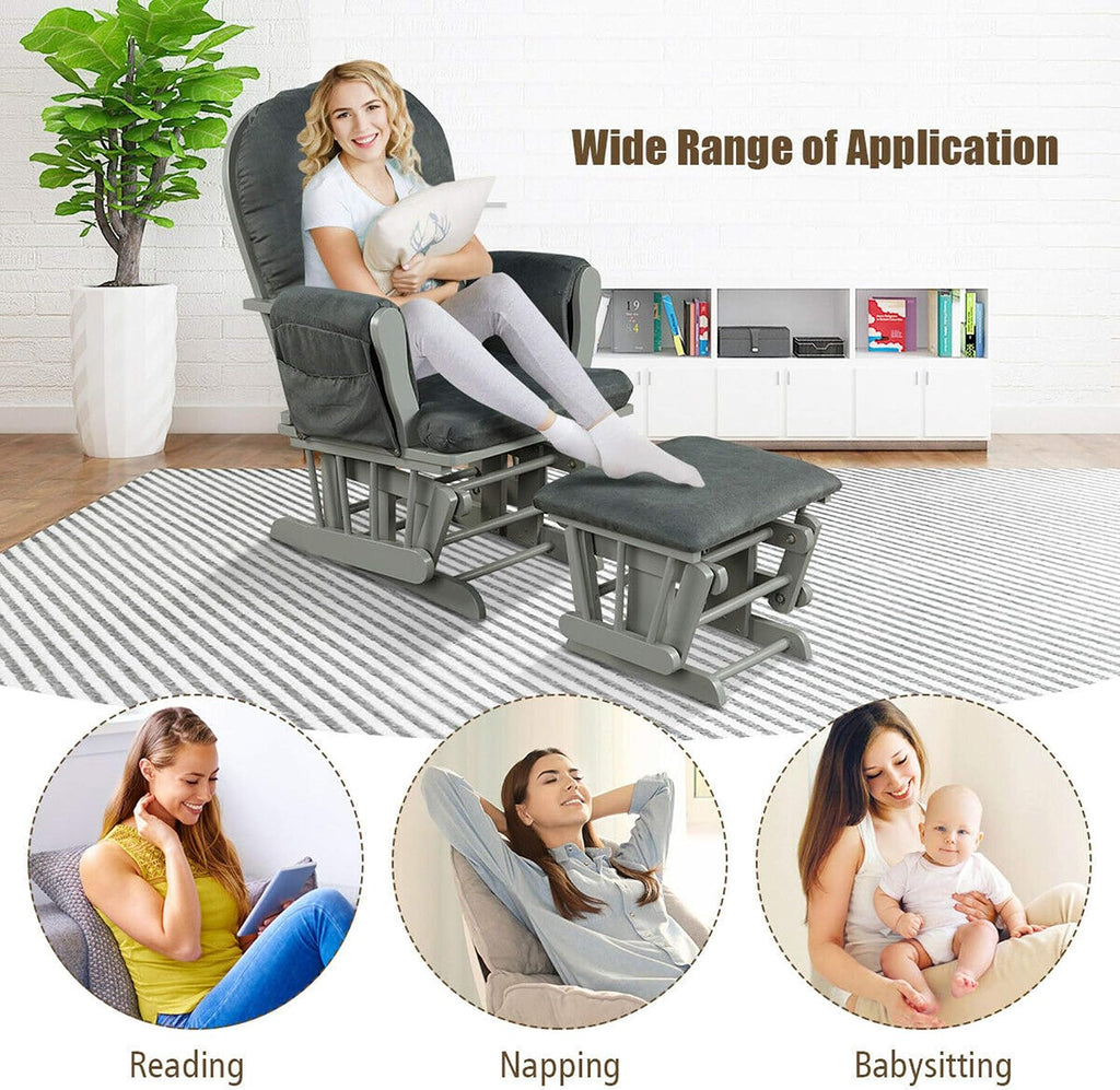 DORTALA Baby Glider Rocker with Ottoman, Multi-Position Glider with Cleanable Upholstered, Smooth Rocking Motion, Nursery Glider & Ottoman Sets for Nursing Baby, Reading, Grey