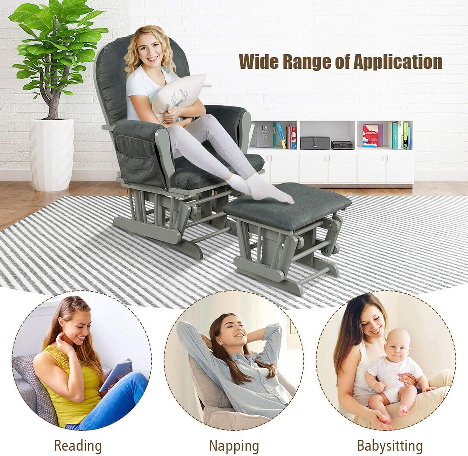 DORTALA Baby Glider Rocker with Ottoman, Multi-Position Glider with Cleanable Upholstered, Smooth Rocking Motion, Nursery Glider & Ottoman Sets for Nursing Baby, Reading, Grey