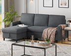 Walsunny 77" Sectional Sleeper Sofa with Pull Out Bed, Modern L-Shaped Corduroy Convertible Couch with Storage Chaise, Reversible Sofa Bed for Small Spaces, Apartment, Office, Dark Grey