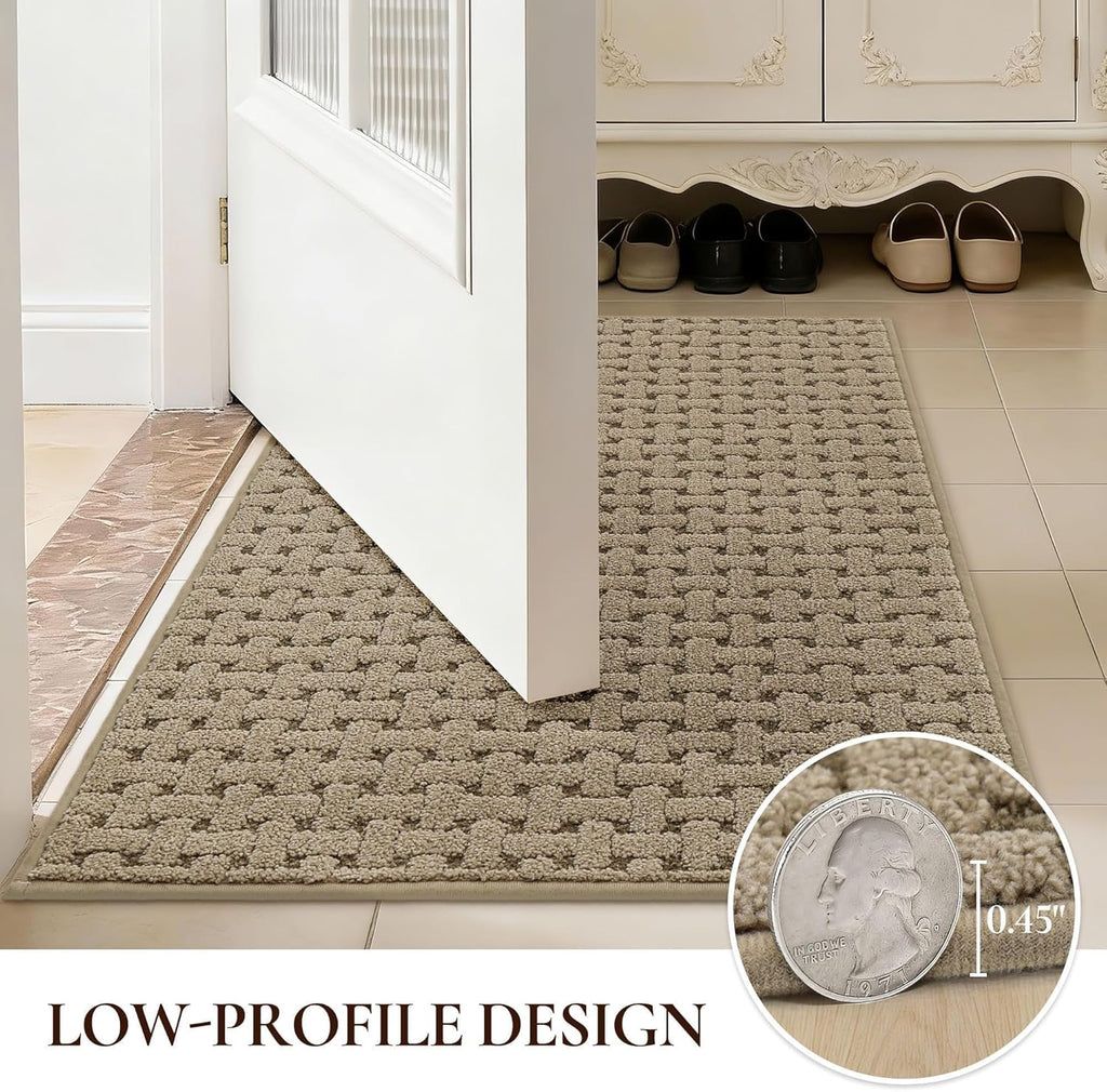 Door Mat Indoor Entrance 32x48, Non-Slip Washable Doormats Entry Way Mats, Dirt Resistant and Absorbent Welcome Mat, Easy Clean Low-Profile Doormat, Front Door, Inside Entrance, Beige