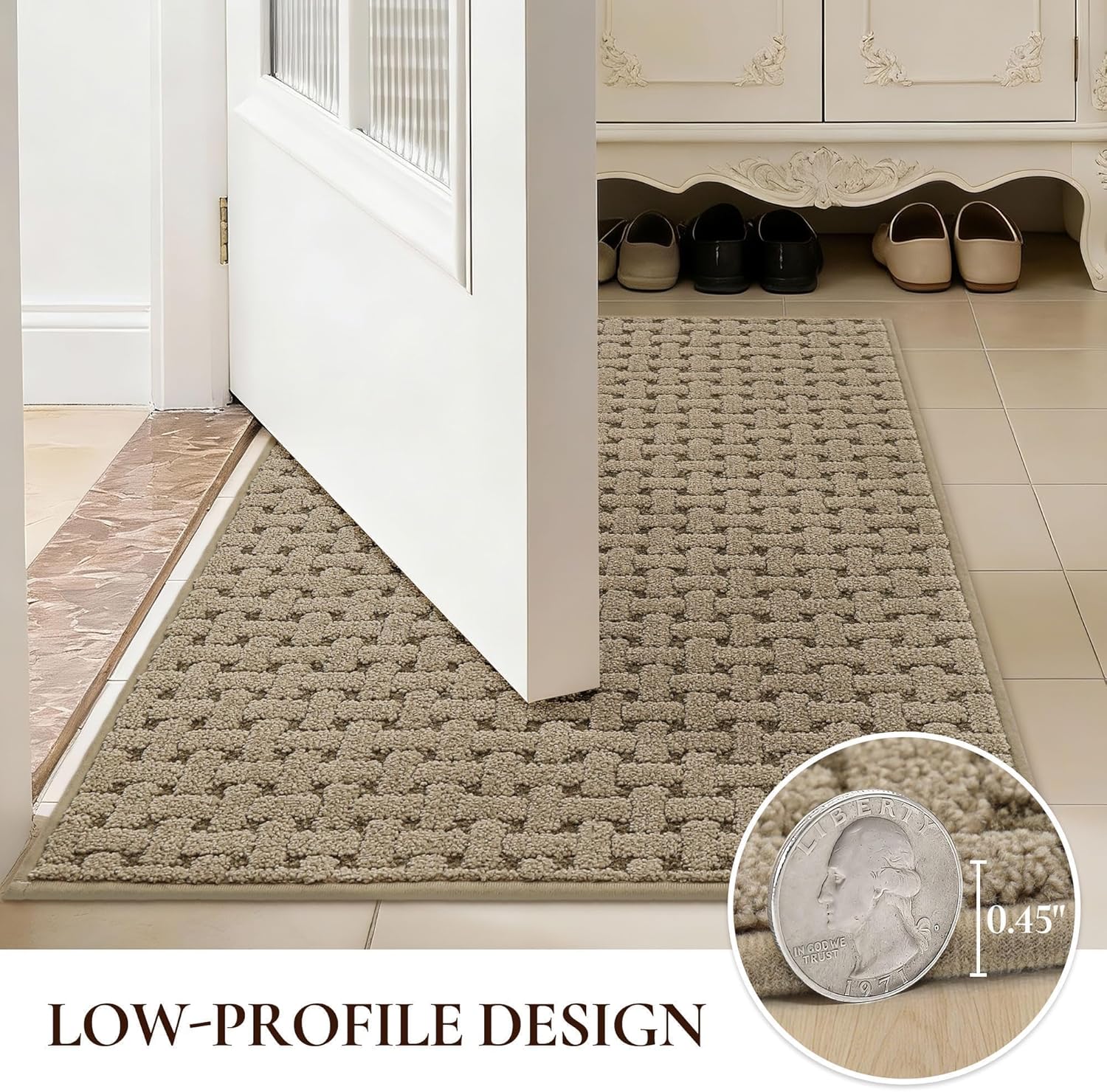 Door Mat Indoor Entrance 32x48, Non-Slip Washable Doormats Entry Way Mats, Dirt Resistant and Absorbent Welcome Mat, Easy Clean Low-Profile Doormat, Front Door, Inside Entrance, Beige