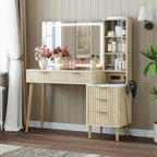 44'' Fluted Makeup Vanity Desk with 36" LED Mirror & Charging Station
