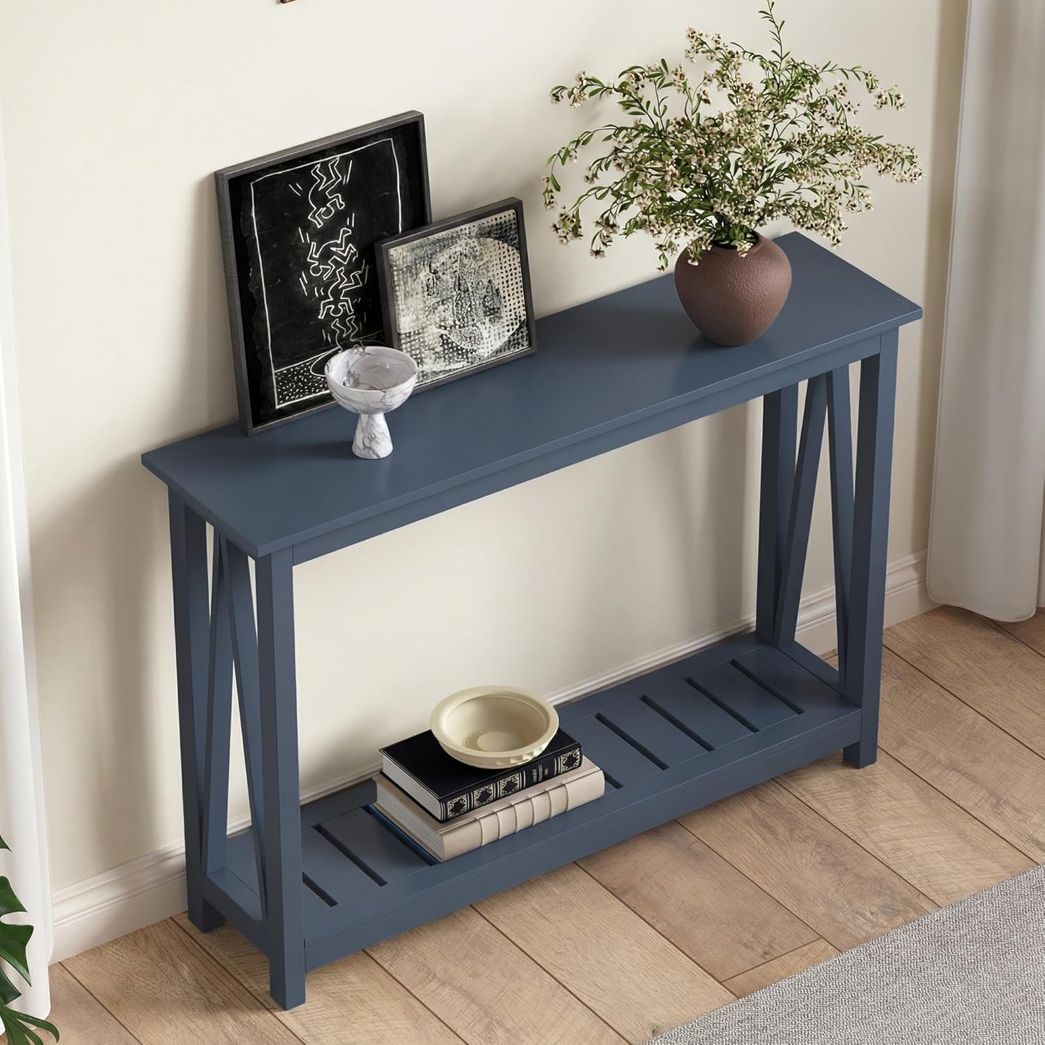 ChooChoo Farmhouse Console Table, Rustic Vintage Narrow Sofa Table for Entryway, Living Room, Hallway, 40 Blue