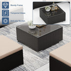 5 Pieces Outdoor Patio Furniture Sets, All Weather Wicker Rattan Sectional Patio Sofa, Outdoor Seating Sofas with Glass Table and Washable Cushion, Light Brown