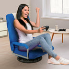 360 Degree Swivel Gaming Chair Foldable Floor Sofa Chair for TV Reading Playing Video Games with Lumbar Support, Armrest Handles, Adjustable Backrest, Blue & Beige