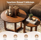 Giantex Round Nesting Coffee Table Set of 2, Wood Nesting End Tables with Thickened Top & Solid Rubber Wood Legs, Farmhouse Sofa Side Table for Small Spaces Living Room Bedroom (Walnut)
