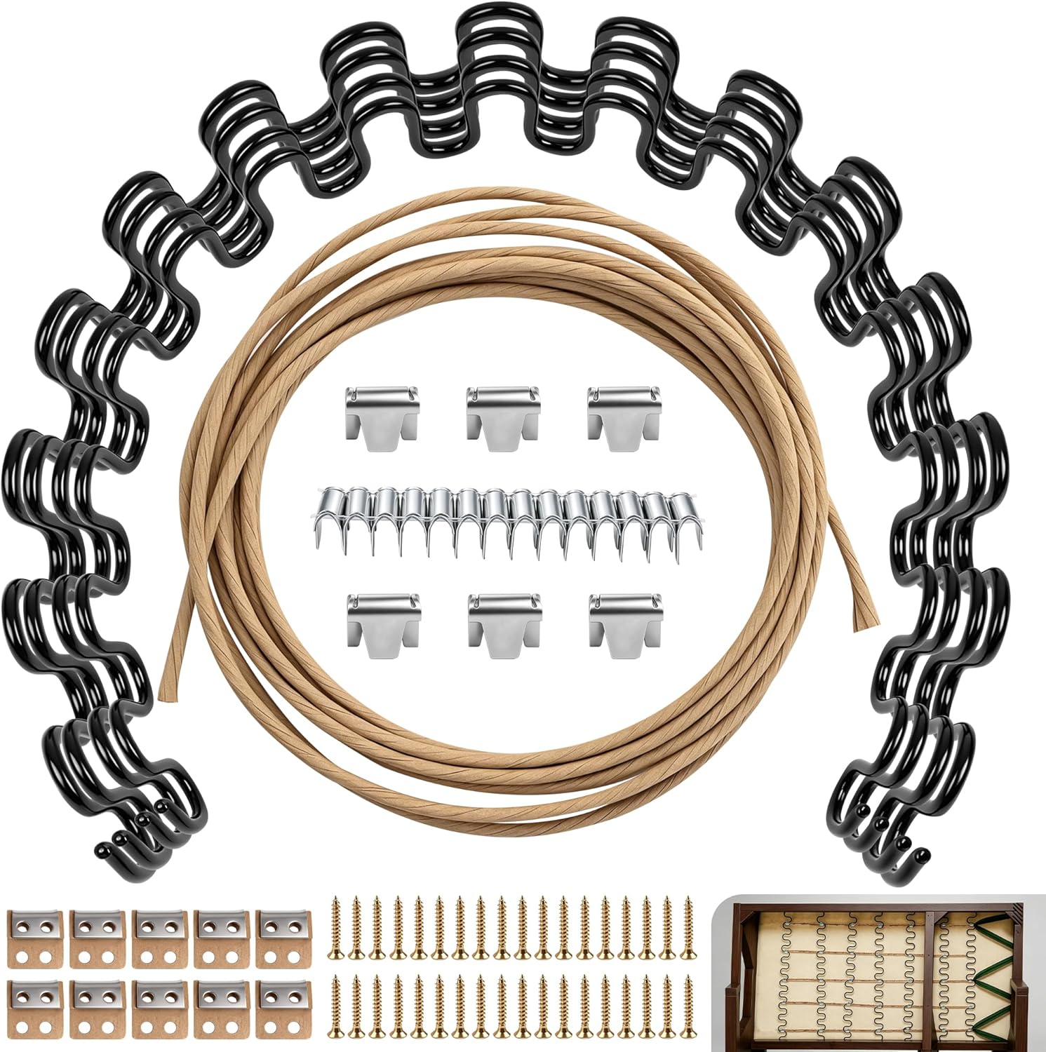 AHIER 25" 4 Pack Couch Spring Repair Kit, Sofa Supports for Sagging Cushions Upholstery Springs Seat Repair Replacement Kits - Includes 20ft Steel Stay Wire with 20 Clips, 10 Spring Clips, 40 Nails