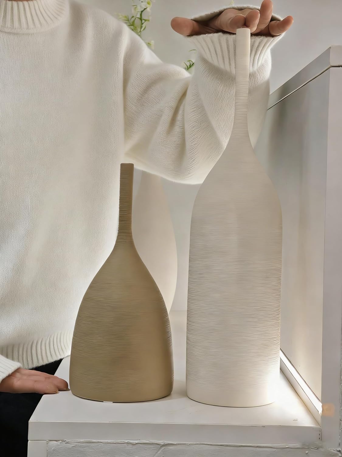 Ceramic Vases Set of 2, Modern Boho Vases for Centerpiece Decor, Matte Minimalist Neutral Vases for Home Decor, Living Room, Bookshelf, and Entryway Table Decor (Multicolor-2)