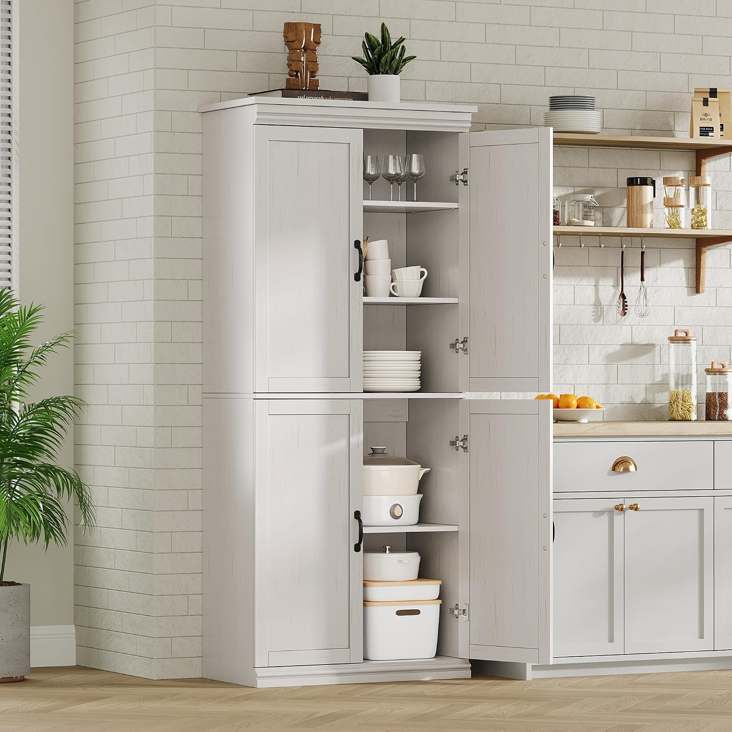 CABIHOME 38.58×17.72×11.42 Inch Tall Slim Pantry Cabinet, PB Freestanding Storage Cabinet, Kitchen Hutch with Doors for Living Room & Kitchen