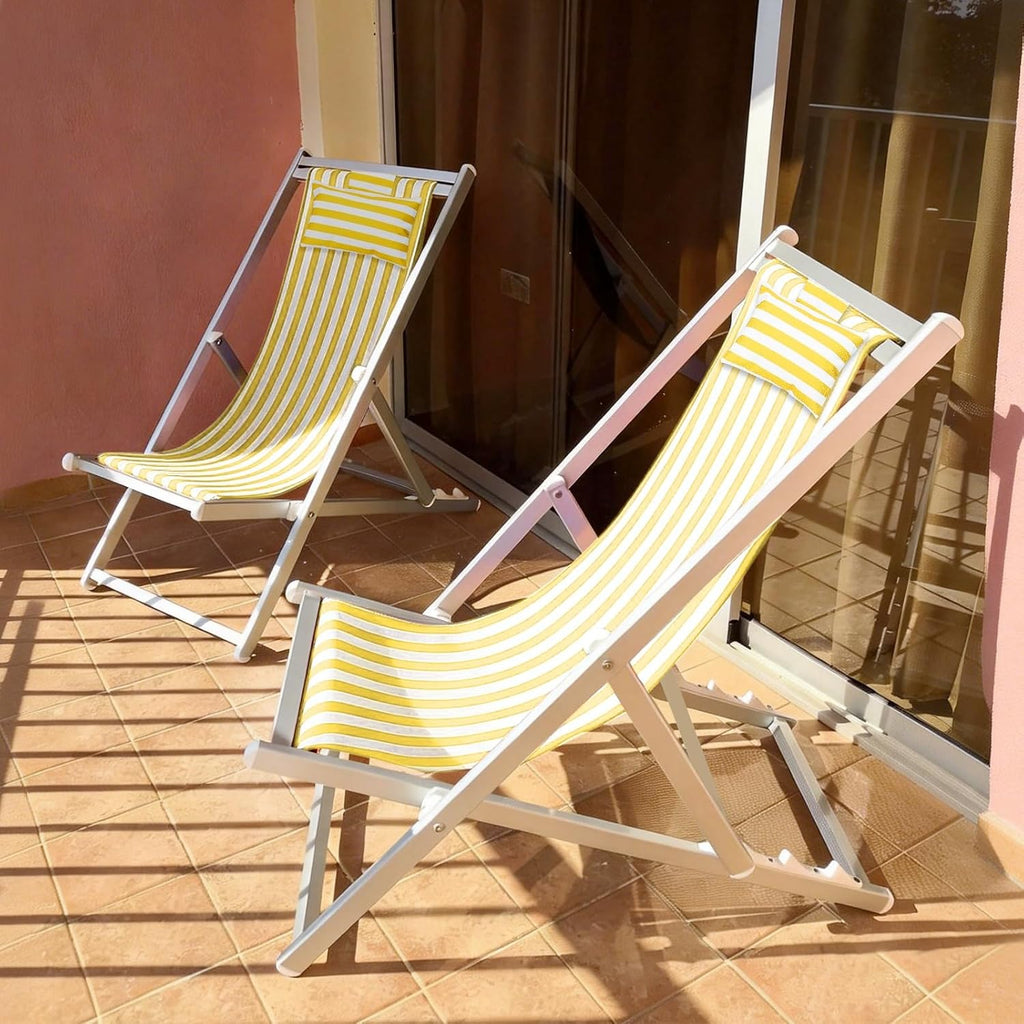 M METERXITY Beach Sling Chair Replacement Canvas, 16x44.5 Inch Folding Lounge Chair Fabric with Pillow for Beach/Sunbathing/Courtyard/Garden [Pinstripe Yellow, Only Replacement]