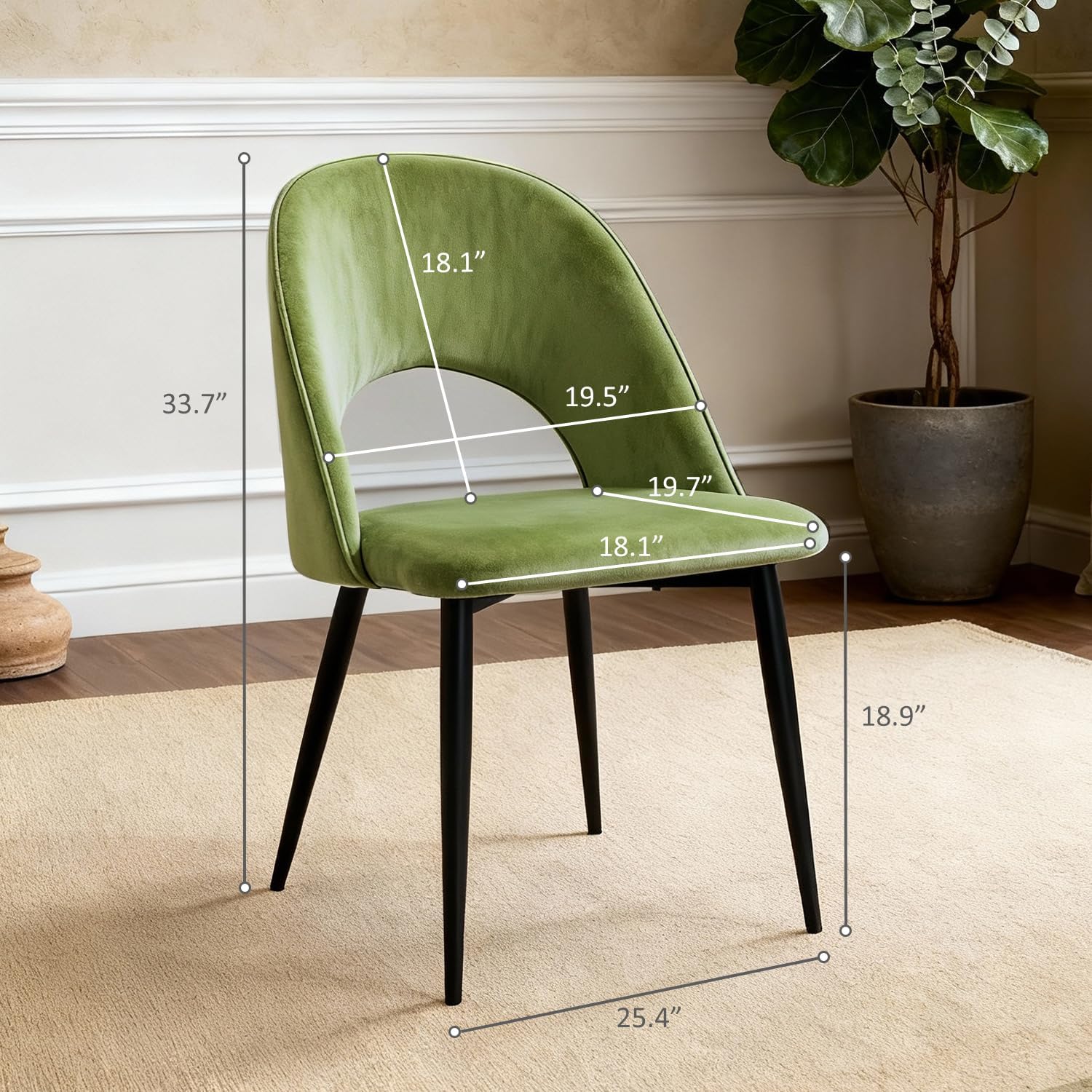 Dining Chairs Set of 4, Upholstered Velvet Dining Room Chairs with Ergonomic Curved Backrest, Wooden Modern Kitchen Chair for Kitchen Restaurant Cafe, Pistachio Green