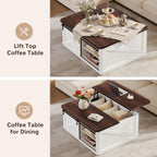 WLIVE Lift Top Coffee Table with Storage, 35.5" Farmhouse Coffee Table for Living Room, Square Center Table with Large Hidden Compartment and Adjustable Shelves White