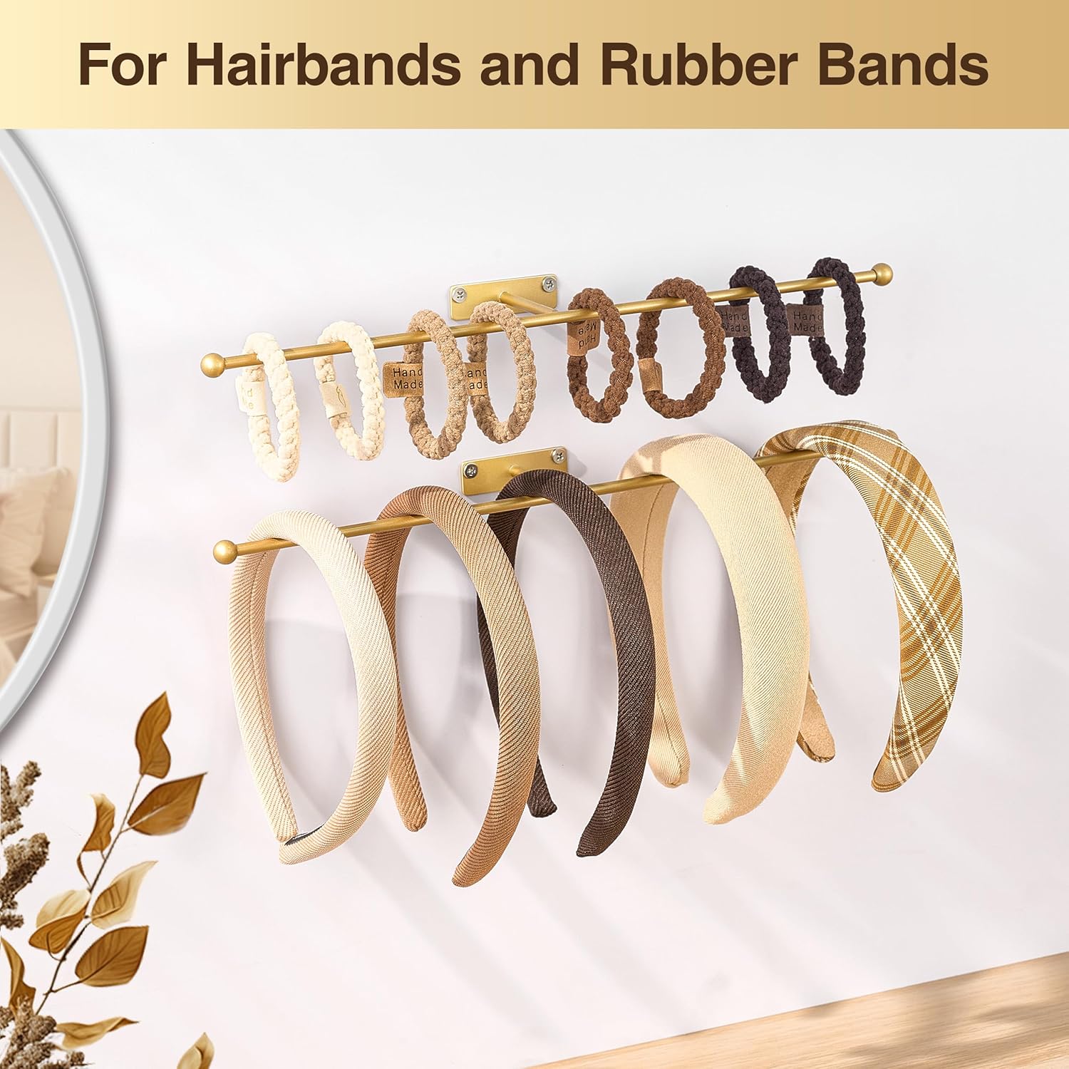 Wall Hanging Jewelry Organizer: 12.6'' Necklace Holder for Earring, Bracelet, Rings, Hairband, Glasses, Gold 4-Pack, Screws Included