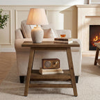 Solid Wood End Table, 2-Tier Small Side Table with Stable A-Frame, Farmhouse Narrow Nightstand, Rectangular Slim Accent Bedside Furniture for Small Spaces, Living Room, Bedroom