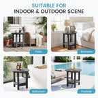 FUNDAZE 2-Tier Round HDPE Patio Side Table, End Tables for Living Room, Waterproof Indoor & Outdoor Small Table for Poolside, Garden, Gray