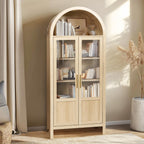 Arched Storage Cabinet with 2 Doors and 5-Tier Shelves for Living Room, 71" Tall Wooden Pantry Cabinet for Dining Room and Kitchen, Floor Bathroom Organizer, Natural Wood Color