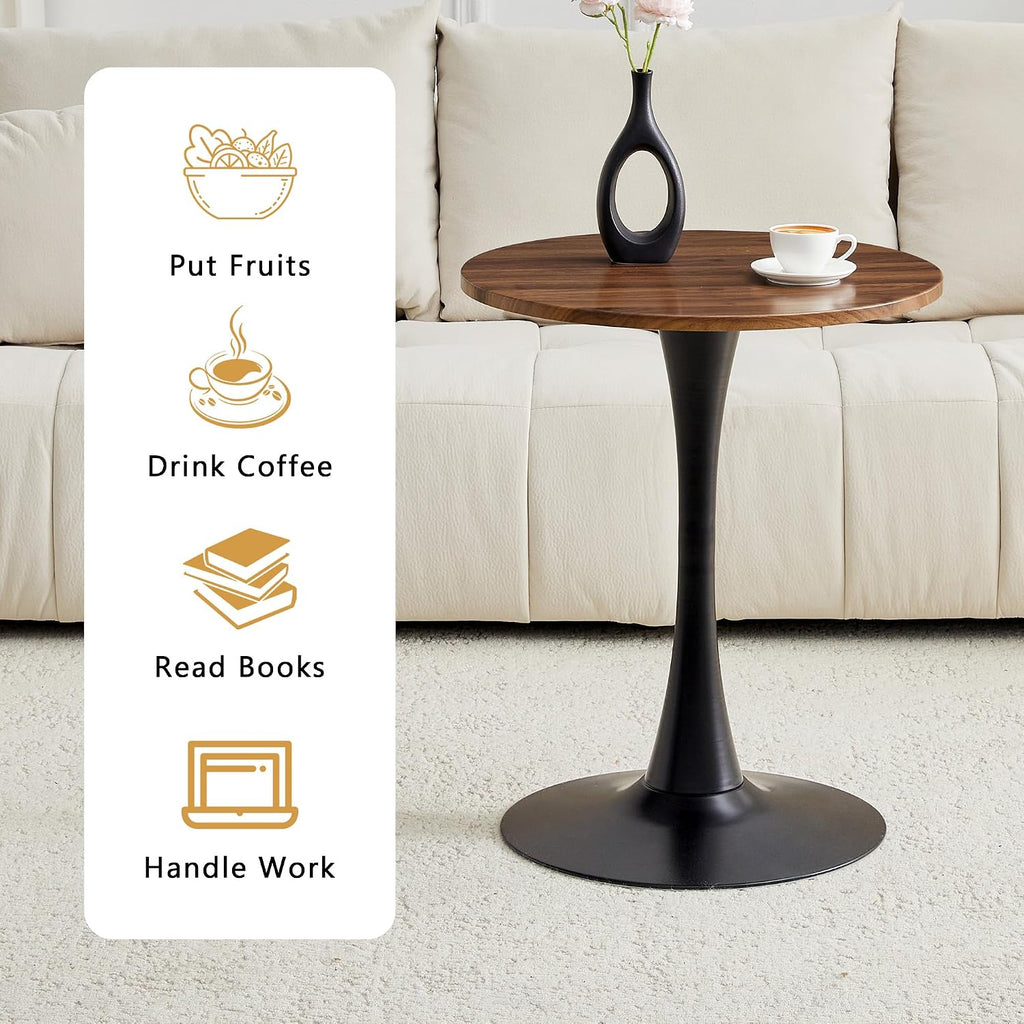 Walnut Round Dining Table for Small Space,24" Tulip Tables with Metal Pedestal Base,Bistro Table for 2 People for Office,Apartment,Kitchen,Break Room