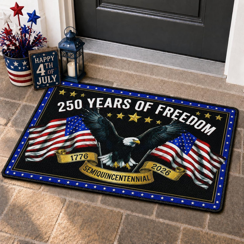 Patriotic Door Mat 250th Anniversary Doormat,4th of July Patriotic Mat with Bald Eagle & Stars Mat,17"x28" Non-Slip Independence Day Freedom Memorial Day Porch Front Decor