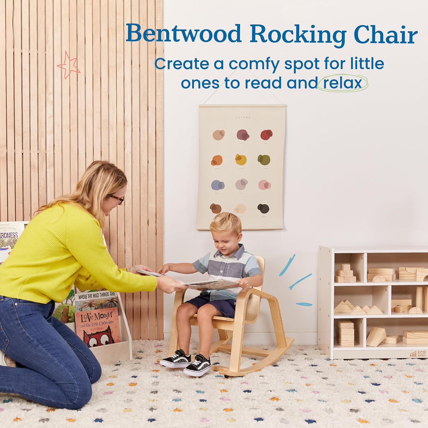 ECR4Kids Bentwood Rocking Chair with Armrests, Montessori Furniture, Natural