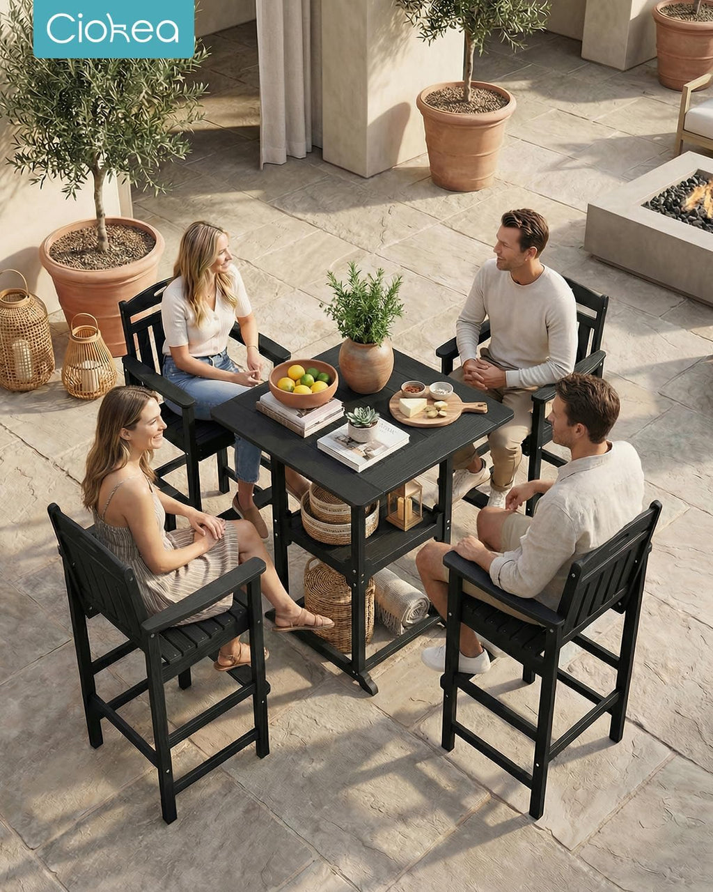 Ciokea 28" Outdoor Bar Table with Storage Shelf, Square High Top Bar Table, Ideal Bar Height Table for Outrdoor Bar, Dining, Balcony, Patio, Garden, Yard, Poolside, Black