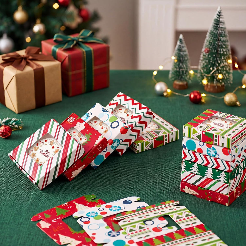 Gersoniel 30 Pcs Christmas Sublimation Ornaments Gift Boxes 3.54"x3.54"x0.7" Christmas Packaging Boxes with Window Sublimation Ceramic Discs Gift Wrapping for Festivals Holidays Xmas(Whimsical)