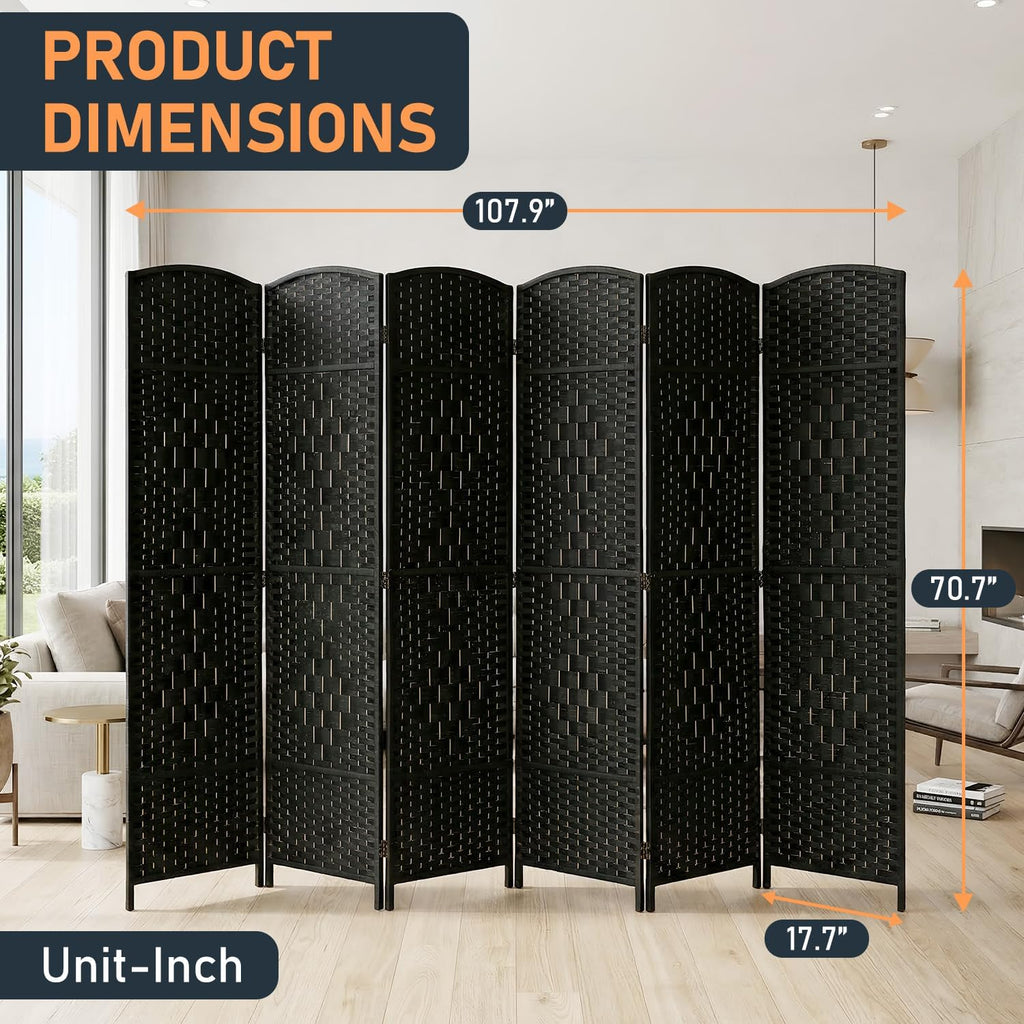 FDW Room Divider 6 Panel Folding Privacy Divider 6 Ft Indoor Wall Divider Portable Partition Wood Screen, Coal Black
